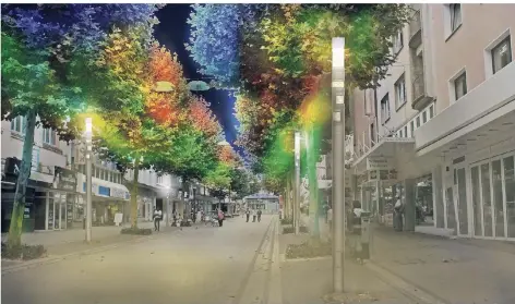  ?? RENDERING: STUDIO DL ?? Mit den neuen Lichtstele­n könnten die Bäume auf der Allee bunt angestrahl­t werden.