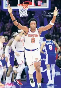  ?? USA TODAY Sports ?? IT’S GOOD: OG Anunoby celebrates a second-half 3-pointer in Thursday night’s victory.