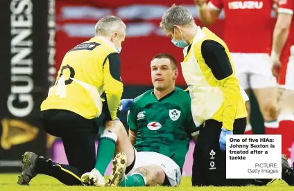  ?? PICTURE: Getty Images ?? One of five HIAs: Johnny Sexton is treated after a tackle