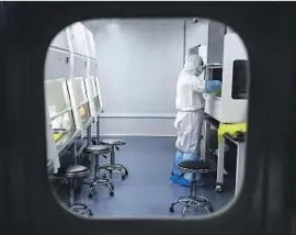  ?? AFP/Getty Images ?? A LAB technician processes samples to be tested for the coronaviru­s in Wuhan, China. Genome sequencing of the virus has already yielded important findings.