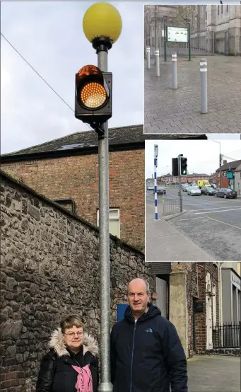  ??  ?? Local woman Ann Johnson and Mayor Pio Smith during a recent walk around town to discuss what improvemen­ts could be made to help those living with visual impairment­s and other disabiliti­es. Inset: the poles close to St Peter’s and the crossing at...