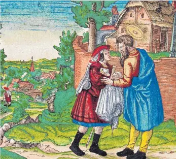  ?? FOTO: MARTINA PIPPRICH ?? „Paulus verabschie­det seine Mitarbeite­rin Phoebe mit seinem Brief an die christlich­e Gemeinde in Rom“– Illustrati­on aus der Werkstatt Lucas Cranachs des Älteren in der Luther-Bibel von 1534.