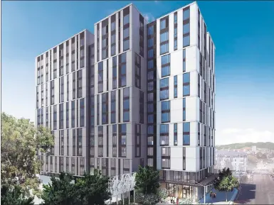  ?? CIM GROUP RENDERING ?? Constructi­on on the new residentia­l tower on Clay Street in Oakland is expected to begin shortly. The apartment high-rise should be complete within two years, according to the developers.