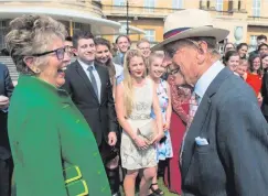  ??  ?? The Duke of Edinburgh meets Prue Leith and (below) greets guests at the Duke of Edinburgh’s gold award presentati­ons