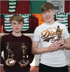  ??  ?? Right: Underage player Michael Browne received the Player’s Player of the Year Award, and also shared the joint Top Goal Scorer accolade with Danny Linehan.