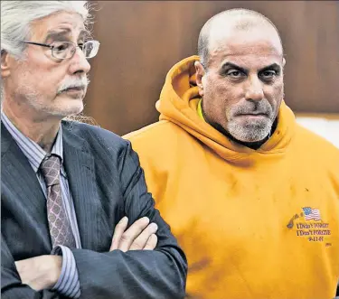  ??  ?? NO SKEEZY RIDER: Ron Kuby (above left in court Wednesday) says his client, Anthony Iovenitti (right), did not instigate the altercatio­n outside the Hells Angels’ East Village headquarte­rs (inset) that led to a man getting shot.