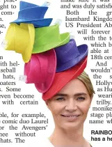  ??  ?? RAINBOW: Jodie Kidd has a head for hats