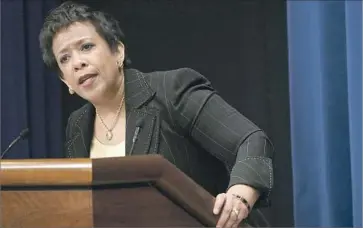  ?? Chip Somodevill­a Getty Images ?? “TOO MANY of our citizens are simply in jail because they don’t have the money to get out,” Atty. Gen. Loretta Lynch said in December, criticizin­g the “criminaliz­ation of poverty” and the money bail system.