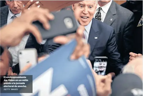  ?? /GETTY IMAGES ?? El exvicepres­idente Joe BIden en un mítin previo a la jornada electoral de anoche.