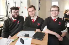  ??  ?? Senior debating team: Jack Ó Cuirc, Jack Ó Nualláin de Fuitnagh and Ethan D’Arcy.