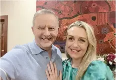  ?? PHOTO FROM ALBANESE’S FACEBOOK ACCOUNT VIA AFP ?? WE’RE ENGAGED!
Australia’s Prime Minister Anthony Albanese (left) and his girlfriend Jodie Haydon pose for a selfie in the capital Canberra on Thursday, Feb. 15, 2024.