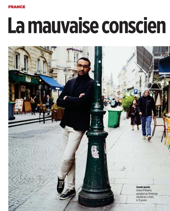  ??  ?? Grande gueule. Amine El Khatmi, président du Printemps républicai­n, à Paris, le 31 janvier.