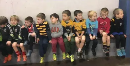  ??  ?? Some of the younger stars of Fermoy GAA waiting in line for Santa at the club’s nursery training last Saturday.