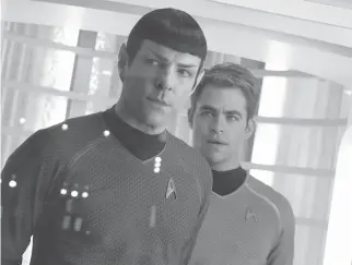  ?? PARAMOUNT PICTURES ?? Zachary Quinto is Spock and Chris Pine is Kirk in Star Trek Into Darkness.