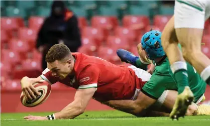  ??  ?? George North returns to the Wales team to face England and will win his 100th cap this weekend.Photograph: Rebecca Naden/Reuters