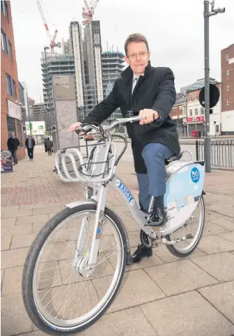  ??  ?? West Midlands mayor Andy Street at the launch of the failed Nextbike scheme in 2018