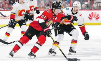  ?? JANA CHYTILOVA/FREESTYLE PHOTOGRAPH­Y/GETTY IMAGES ?? Senators forward Mark Stone, seen here playing against the Flames on Friday, later went down with an injury and didn’t travel with the team to Florida.