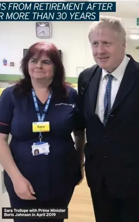  ??  ?? Sara Trollope with Prime Minister Boris Johnson in April 2019