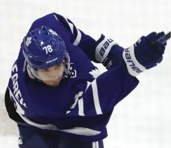  ?? STEVE RUSSELL/TORONTO STAR ?? After making the jump from Sweden’s top league to the AHL, Maple Leafs first-rounder Timothy Liljegren has made adjustment­s on and off the ice. Next twist for the teen: the world junior championsh­ip in Buffalo.