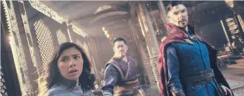  ?? MARVEL STUDIOS ?? Xochitl Gomez, from left, as America Chavez, Benedict Wong as Wong, and Benedict Cumberbatc­h as Dr. Stephen Strange star in “Doctor Strange in the Multiverse of Madness.”