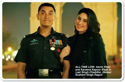  ?? Sushant Singh Rajput ?? ALL-TIME LOW: Aamir Khan and Kareena Kapoor Khan in Laal Singh Chaddha; (below)
