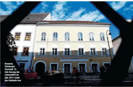  ??  ?? Braunau, Salzburger Vorstadt 15: Seit Auszug der Lebenshilf­e im Jahr 2011 steht das Gebäude leer
