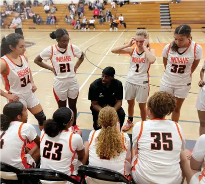  ?? Courtesy of Jennifer Kendall ?? Marysville head girls coach Marvin Prince speaks to his team during a game this year. Marysville hosts Colfax in a battle for first in league tonight at 7 p.m.