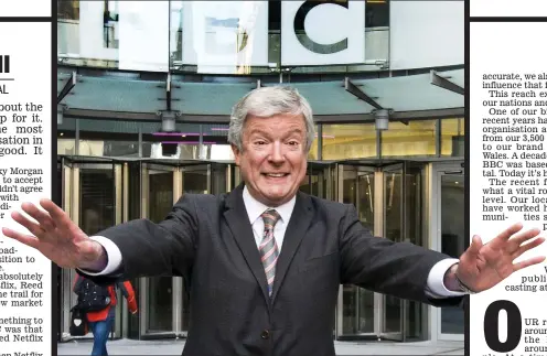  ??  ?? Handover: Lord Hall outside the BBC studios at the start of his tenure in 2013