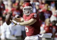  ?? ASSOCIATED PRESS FILE ?? Baker Mayfield threw seven touchdown passes against Patrick Mahomes and Texas Tech during a 2016 game.