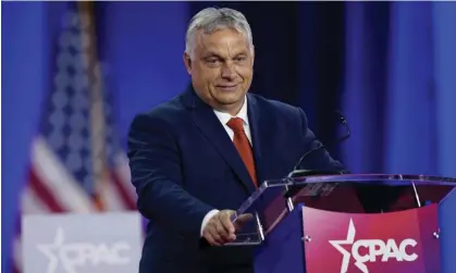  ?? Photograph: LM Otero/AP ?? Viktor Orbán speaks at CPAC in Dallas, Texas, on 4 August.