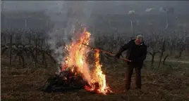  ??  ?? Un épais brouillard de fumée tapissait la vallée de l’Argens, hier matin, à Correns. Les coopérateu­rs et propriétai­res de domaine ont passé la nuit à alimenter un feu de paille. Les bourgeons fructifère­s ont été victimes du gel.