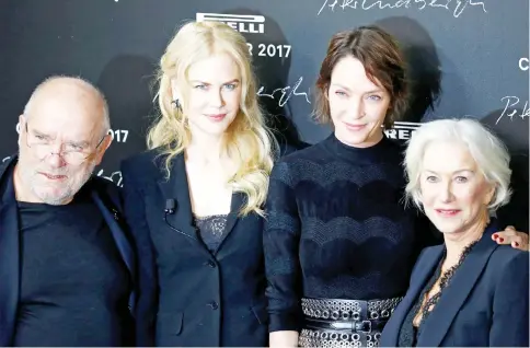  ??  ?? (Left to right) Lindbergh, Kidman, Thurman and Mirren attend a photocall for the launching of the Pirelli Calendar 2017 in Paris, France, on Tuesday. — Reuters photo