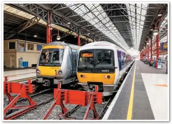  ?? JACK BOSKETT/ RAIL. ?? Chiltern Railways 168218 and 165001 stand at London Marylebone on February 20. Despite a growing shortage of capacity at London’s smallest terminus, Chiltern Railways appear to have limited room to manoeuvre before its franchise expires in December 2021.