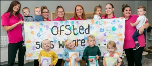  ?? PD091473 ?? GOOD RESULT:
Lime Tree Nursery staff and youngsters celebrate the news. Picture: Shaun Colborn.