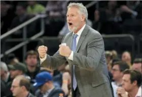  ?? FRANK FRANKLIN II — ASSOCIATED PRESS FILE ?? Philadelph­ia 76ers head coach Brett Brown will have to make sure his team has a postseason mentality immediatel­y after the All-Star break.