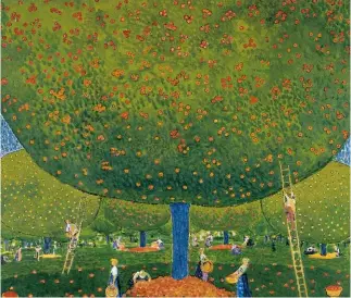  ??  ?? Dall’alto: ‘Nudo femminile disteso con fiori’, 1912 (Kunstmuseu­m Bern); ‘La raccolta delle mele’, 1907 (Kunstmuseu­m Solothurn); ‘La raccolta della frutta I’, 1914 (C. privata)