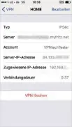  ??  ?? iOS fragt beim Tunnelbau unter „Einstellun­gen/VPN“die zuvor im Router festgelegt­en VPN-Parameter ab.