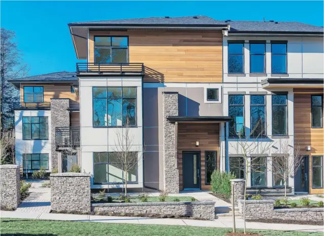  ??  ?? Jacobsen is a new townhome project in South Surrey by developer Ikonik Homes. It’s a distinctiv­e look for the area, says Brandon Trent of project- marketer Fifth Avenue Real Estate Marketing.