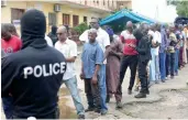  ?? — AFP ?? Police question detained Muslim retail traders in Libreville, Gabon, on Sunday.