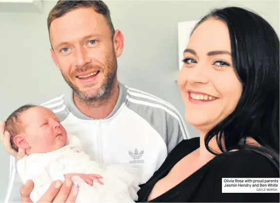  ?? GAYLE MARSH ?? Olivia Rose with proud parents Jasmin Hendry and Ben White
