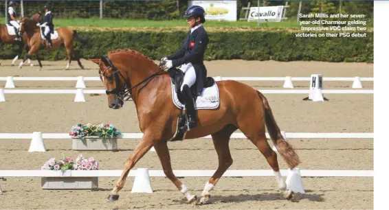  ??  ?? Sarah Millis and her sevenyear-old Charmeur gelding Impressive VDC claim two victories on their PSG debut