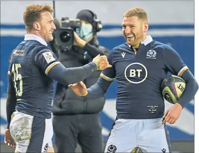  ??  ?? Stuart Hogg and Finn Russell look likely to lead the way for the Scots in the Lions squad chosen by Warren Gatland (inset below). How many more of their countrymen will join them?