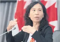  ?? ADRIAN WYLD THE CANADIAN PRESS ?? Canada’s chief public health officer Dr. Theresa Tam warned Friday that COVID-19 could “collide” with influenza season and produce a perfect storm in hospital emergency rooms.