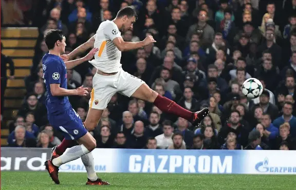  ??  ?? Clockwise from above Dzeko’s haul in 2017-18 included this thumping volley at Chelsea; heroes will rise; “I heard Martin Tyler said, ‘Dzekoooooo!’ when my goal went in”; one Totti record is now under threat this season