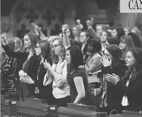  ?? SEAN KILPATRICK / THE CANADIAN PRESS ?? The Daughters of the Vote event on Wednesday saw all seats in the House of Commons filled with aspiring female politician­s.