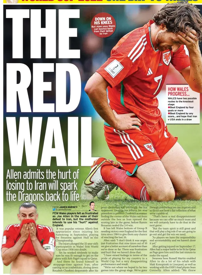  ?? ?? DOWN ON HIS KNEES
But Allen says Wales can bounce back from their defeat by Iran