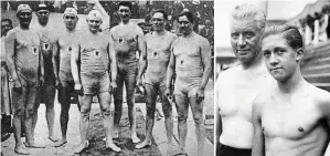  ?? | PHOTO : LE MIROIR DES SPORTS DR ?? À gauche : l'équipe de France championne olympique de water-polo à Paris en 1924. À droite : Henri Padou père et Henri Padou fils. /
