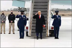  ?? (AP/The Brownsvill­e Herald/Miguel Roberts) ?? President Donald Trump steps off Air Force One upon arrival Tuesday at Valley Internatio­nal Airport in Harlingen, Texas.