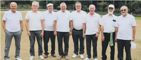  ??  ?? Roker Marine B line up ahead of their Harold Howey Trophy clash with Thompson Park A last week. From left: Brian Aslett, Mel Waites, Alan Spain, Eddie Deary, Kevin Oliver, George Field, David Walker, Denis Dodds. Picture by Tom Bamks
