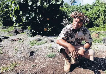  ??  ?? Cultural crusader: Ngaa Kitai Taria at Aitutaki’s largest marae site, once a place of learning and coming-of-age-rituals.